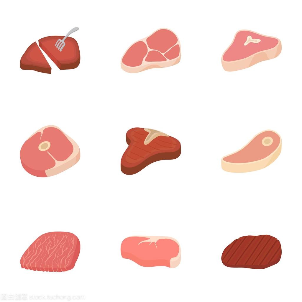 类牛肉图标集,卡通风格